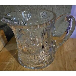 Vintage Pitcher American Brilliant Cut Crystal Glass 6.5" Pin Wheel Heavy READ